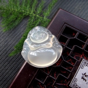 冰種起熒光純天然玉髓笑佛吊墜