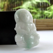 精致翡翠飄綠玉觀音/緬甸翡翠A貨綠玉觀世音項墜/玉石觀音菩薩掛件/玉緣軒正品