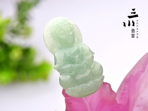 豆種天然A貨翡翠觀音吊墜