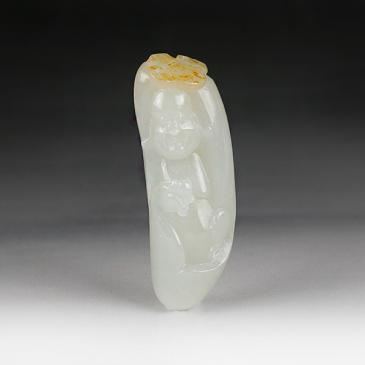 新疆天然和田玉白玉籽料掛件笑佛15.80g專柜正品附帶證書包郵