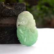 精品翡翠A貨陽綠富貴如意花件