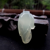 純天然冰透岫玉玉米吊墜/玉緣軒正品