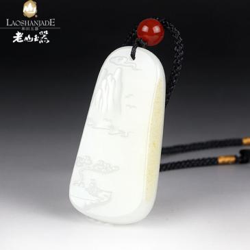 新疆和田羊脂玉籽料牌山水人物30.51g