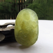 精美通透天然黃岫玉觀音掛件