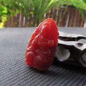 紅玉髓生肖兔本命佛文殊菩薩掛件