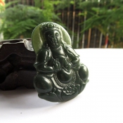 精美大氣天然新疆和田玉青玉觀音掛件