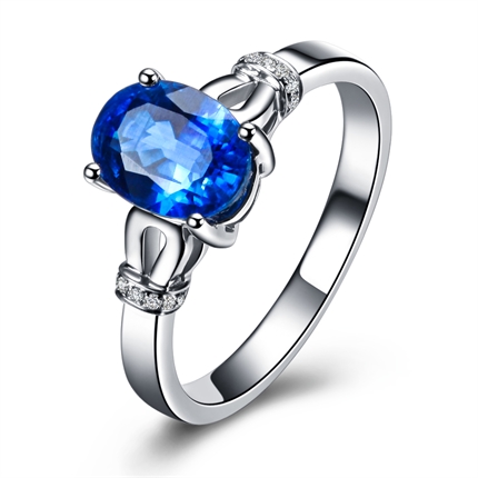 【蓝色海洋】1克拉1克拉白18k金蓝宝石戒指