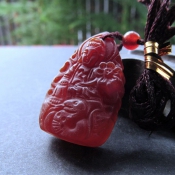 純天然紅玉髓生肖蛇守護神普賢菩薩掛件