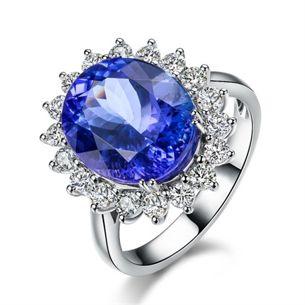 【蓝之魅】白18k金天然坦桑石戒指