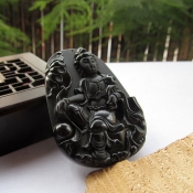 開運護(hù)身保平安純天然黑曜石如意荷葉大觀音掛件