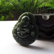 天然和田青玉金錢(qián)笑佛掛件