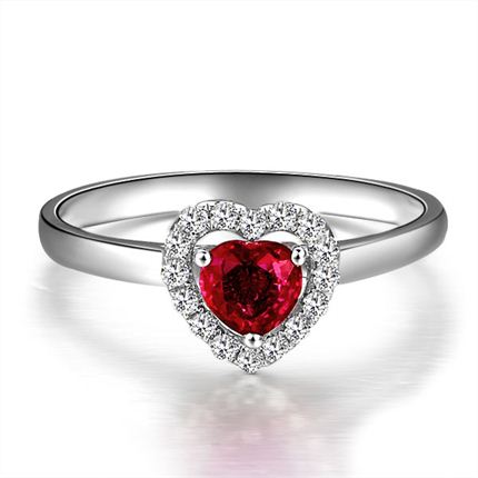 【心悦】0.4克拉白18k金天然红宝石宝石戒指