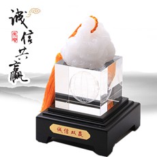 精品琉璃玉配水晶底座官印★誠信雙贏祥龍官印工藝品擺設★利事業旺官運旺貴人(禮盒包裝)