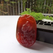 純天然巴西紅瑪瑙玉十二生肖猴掛件/靈猴獻壽開運保平安護身符吊墜/十二生肖玉墜/玉緣軒正品
