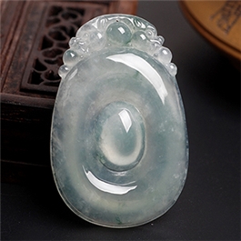 天然翡翠掛件--老坑冰種淺綠飄藍(lán)花細(xì)膩晶瑩雙面精雕福在眼前