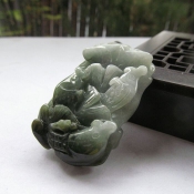 純天然緬甸a貨油青雙色翡翠玉蓮年有魚吉祥掛件