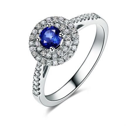 【蓝色魅影】白18K金蓝宝石钻石戒指