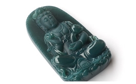 天然翡翠掛件--老坑冰種墨翠極細膩潤澤圓潤厚實精工浮雕文殊菩薩