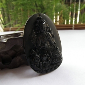 精美純天然黑曜石生肖龍蛇本命佛普賢菩薩掛件