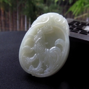 純天然新疆和田玉青白玉生肖雞玉牌掛件/玉緣軒正品