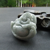 天然緬甸A貨翡翠玉元寶笑佛掛件