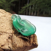 精品純天然冰種綠玉髓藍綠色玉如意吊墜