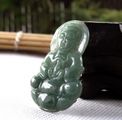緬甸翡翠A貨油青玉觀音掛件