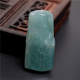 天然翡翠掛件--老坑冰種油青瑩潤細膩立體精雕節節高