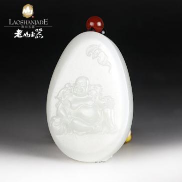 和田玉羊脂玉掛件佛大耳彌勒佛工藝精美