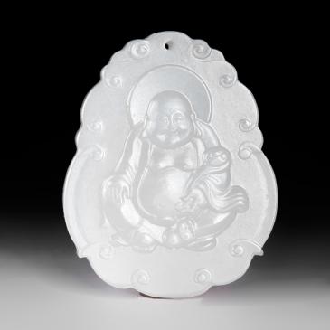 新疆天然和田玉白玉玉牌佛專柜正品附帶證書包郵