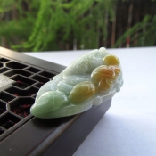 正品純天然緬甸A貨翡翠玉黃翡色如意富貴金蟾如意玉葉子吉祥掛件