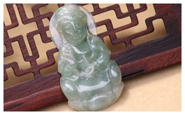 天然翡翠掛件-老坑冰糯種油青綠雙面精雕慈悲辟邪觀音
