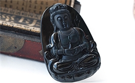 天然翡翠掛件--老坑糯種墨翠局部拋光精工雙面細雕觀音