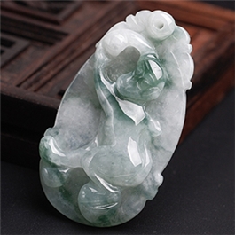 天然翡翠掛件--老坑糯種飄藍(lán)花生肖猴D08X-110