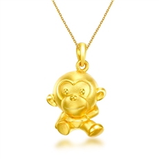 憨豆猴-3D足黄金吊坠