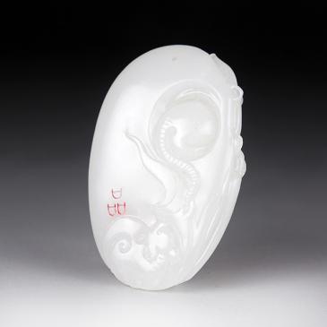 陶虎“品”款新疆天然和田玉白玉掛件福壽如意玉雕大師收藏