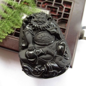 純天然黑曜石鐘馗掛件
