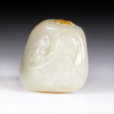 陶虎作品新疆天然和田玉白玉籽料掛件福18.95g玉雕大師收藏