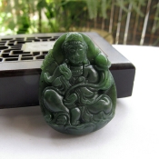 和田碧玉綠色蓮花吉祥觀音玉佩/和田玉觀音掛件/玉石觀音玉牌項墜/玉緣軒正品