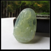 純天然遼寧岫巖玉湖綠色生肖兔守護神本命佛文殊菩薩掛件/玉緣軒正品