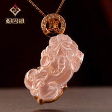 開光粉水晶貔貅吊墜★天然水晶皮休飾品毛衣鏈掛墜★增情緣旺桃花