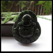 純天然藍(lán)田墨玉金錢佛掛件