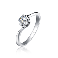 【灵犀】扭身圆钻形白色18K金镶钻石戒指