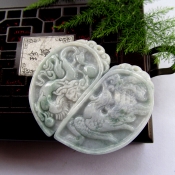 天然緬甸A貨淡綠翡翠玉龍鳳情侶對掛件