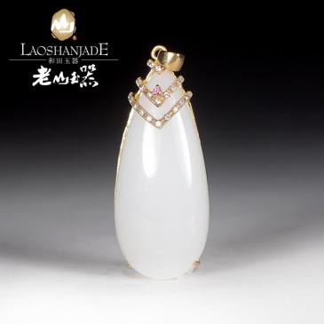 和田玉金鑲玉掛件羊脂玉吊墜水滴形D款