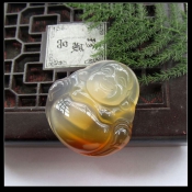精品純天然冰種玉髓起熒光飽滿笑佛吊墜