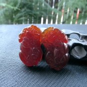 天然巴西紅瑪瑙玉貔貅情侶對吊墜
