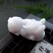 緬甸老坑A貨冰潤紫羅蘭翡翠玉貔貅掛件