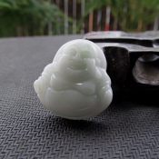 正品天然緬甸翡翠玉A貨純色笑佛掛件