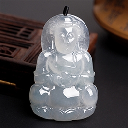 天然翡翠掛件--老坑冰種潤澤晶瑩精雕辟邪觀音
